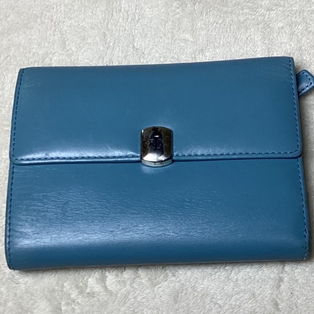 Vintage Lauren Ralph Lauren Leather‎ Trifold Wallet – Pale Blue – 16 Card Slots